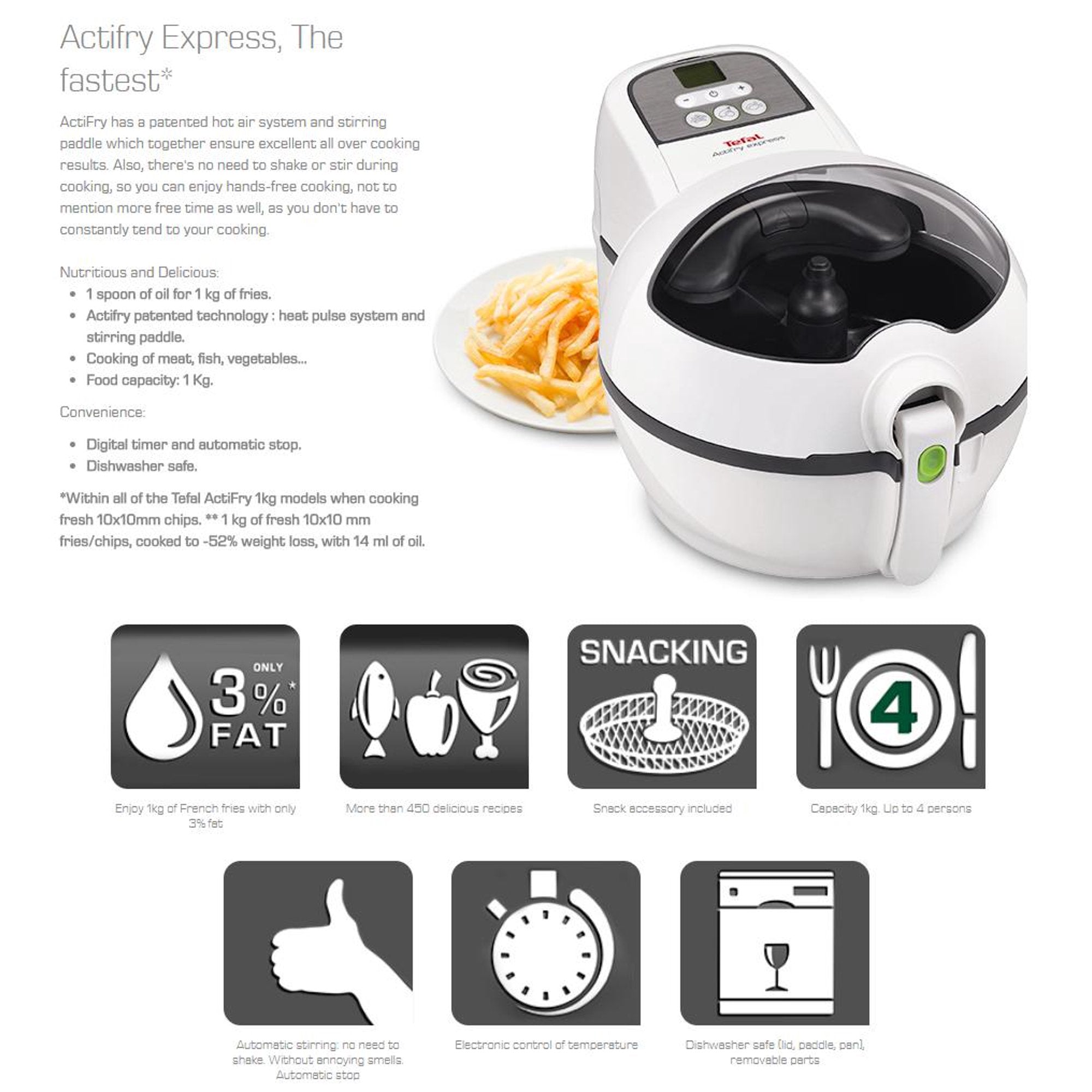 T-FAL Vista 1 Kg Blanc Actifry - Colis imparfait avec garantie complète - FZ740050