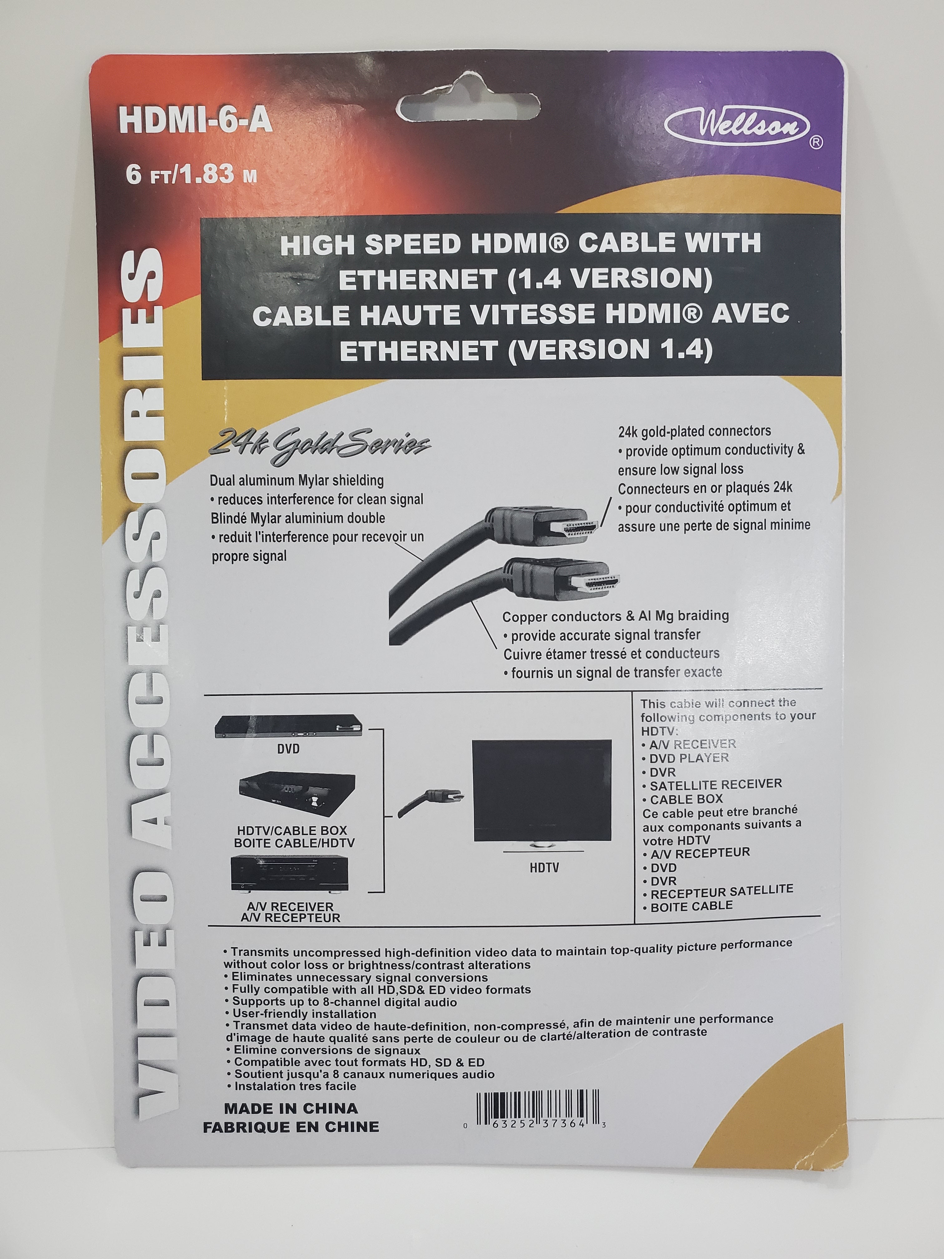 WELLSON 6 Ft HDMI Cable - HDMI-6-A