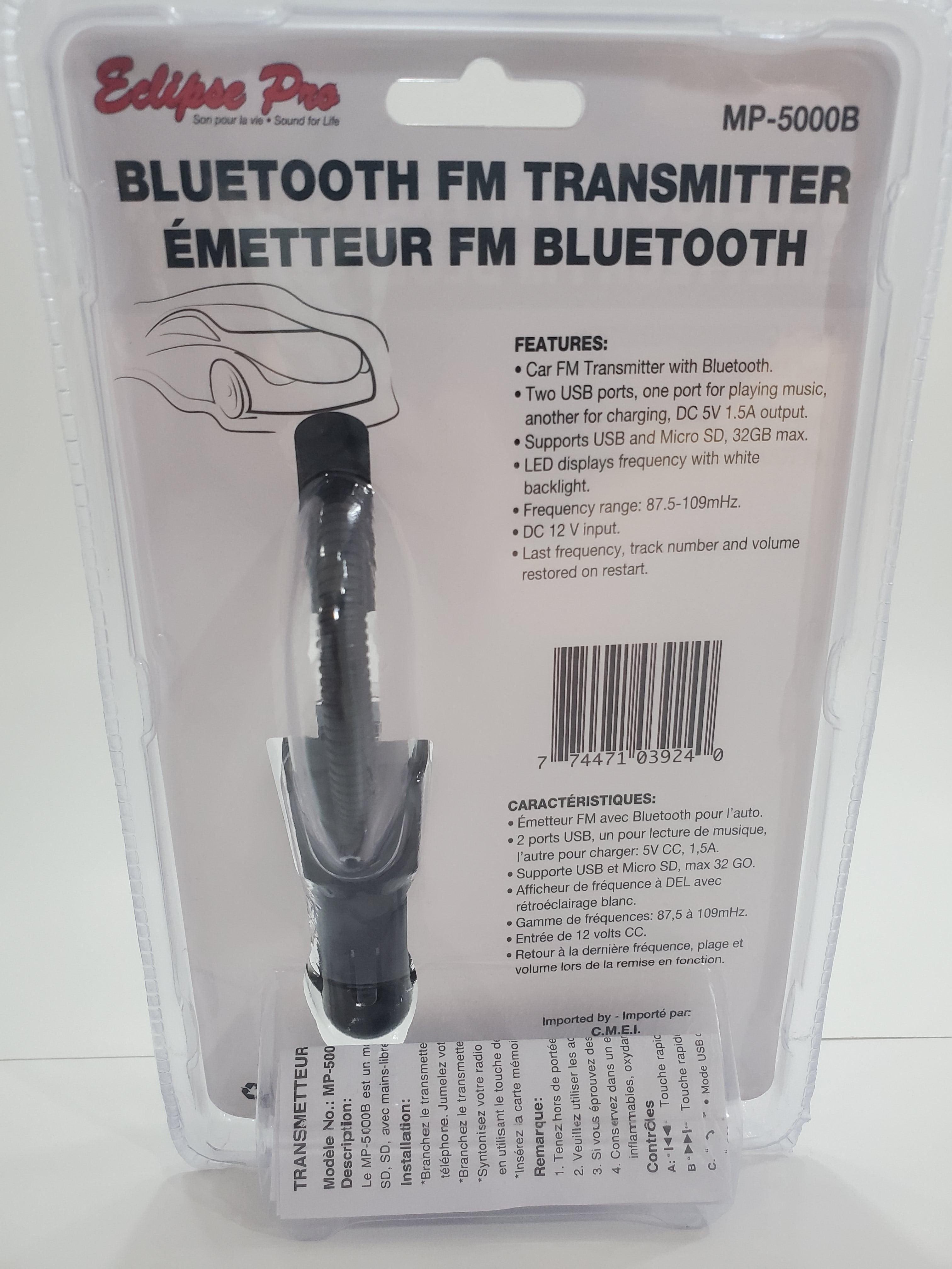 ECLIPSE PRO Bluetooth FM Transmitter with Charging Function - MP-5000B
