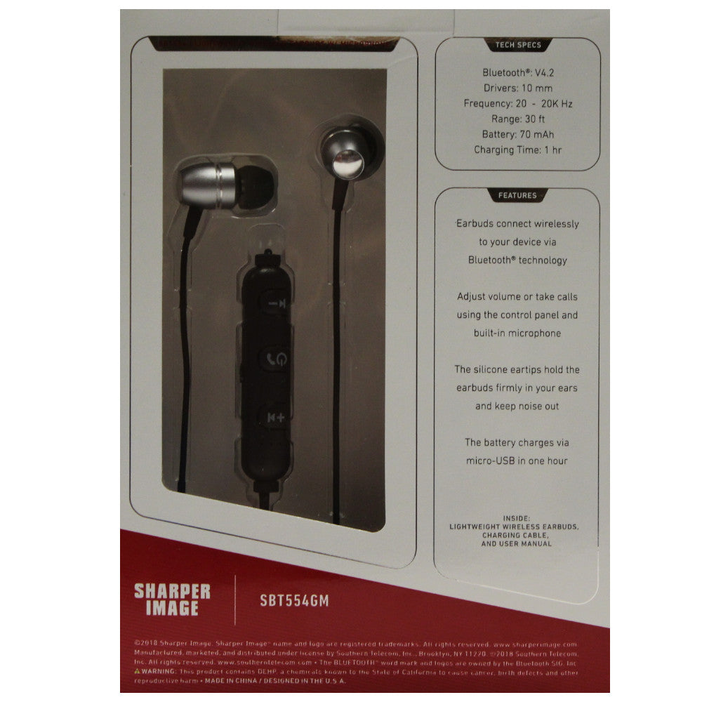 SHARPER IMAGE Black Metal Alloy Wireless Earbuds with Microphone - SBT554GM