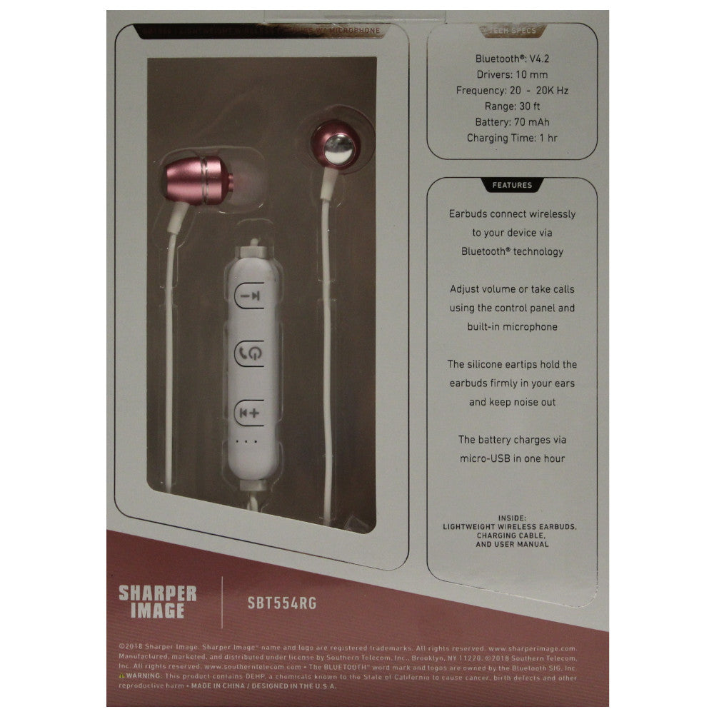 SHARPER IMAGE Pink Metal Alloy Wireless Earbuds with Microphone - SBT554RG