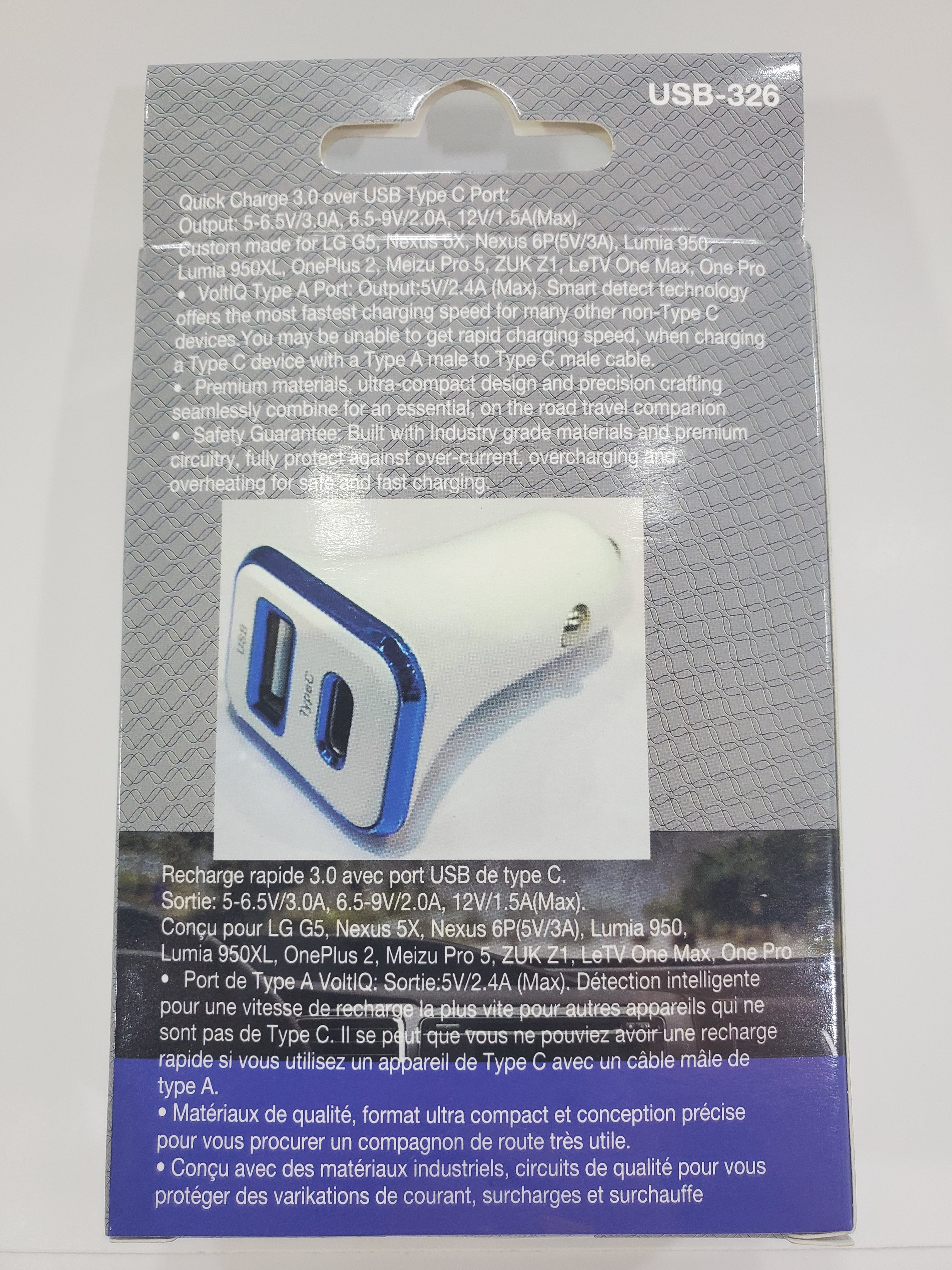 WELLSON Dual USB and Type C Car Charger - USB-326